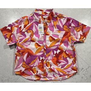 NWT Kensie Jeans Button Up Shirt Womens Medium Pink Orange Floral Tropical Top